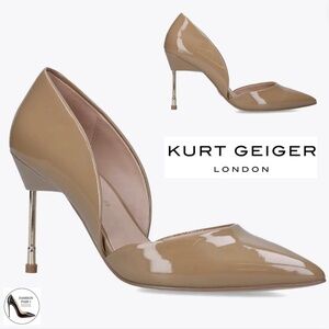 KURT GEIGER BOND 90 Stiletto Heel Patent Leather Nude Tan Pumps Pointed Toe 40